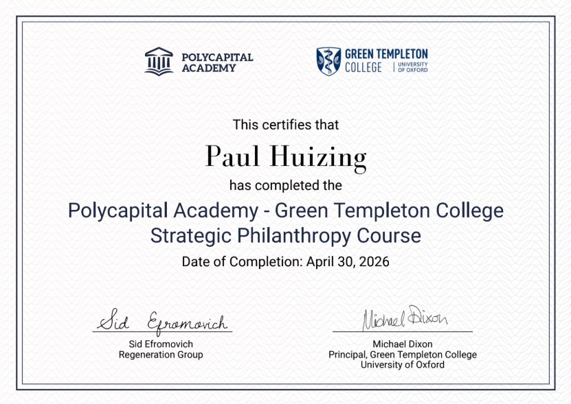 Strategic Philanthropy Certificate, Polycapital Academy & Green Templeton College, University of Oxford